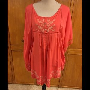 Embroidered coral tunic